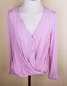 A.N.A Pink Striped Long Sleeve Button Up Wrap Top